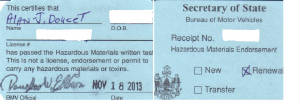 Picture of HAZMAT Renewal Card